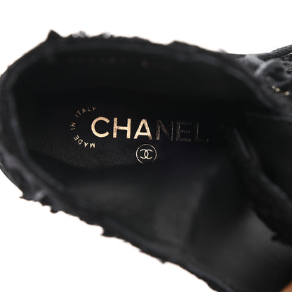 Chanel Tweed Lambskin Quilted Lace Up Combat Boots 37.5 Black 8 of 9