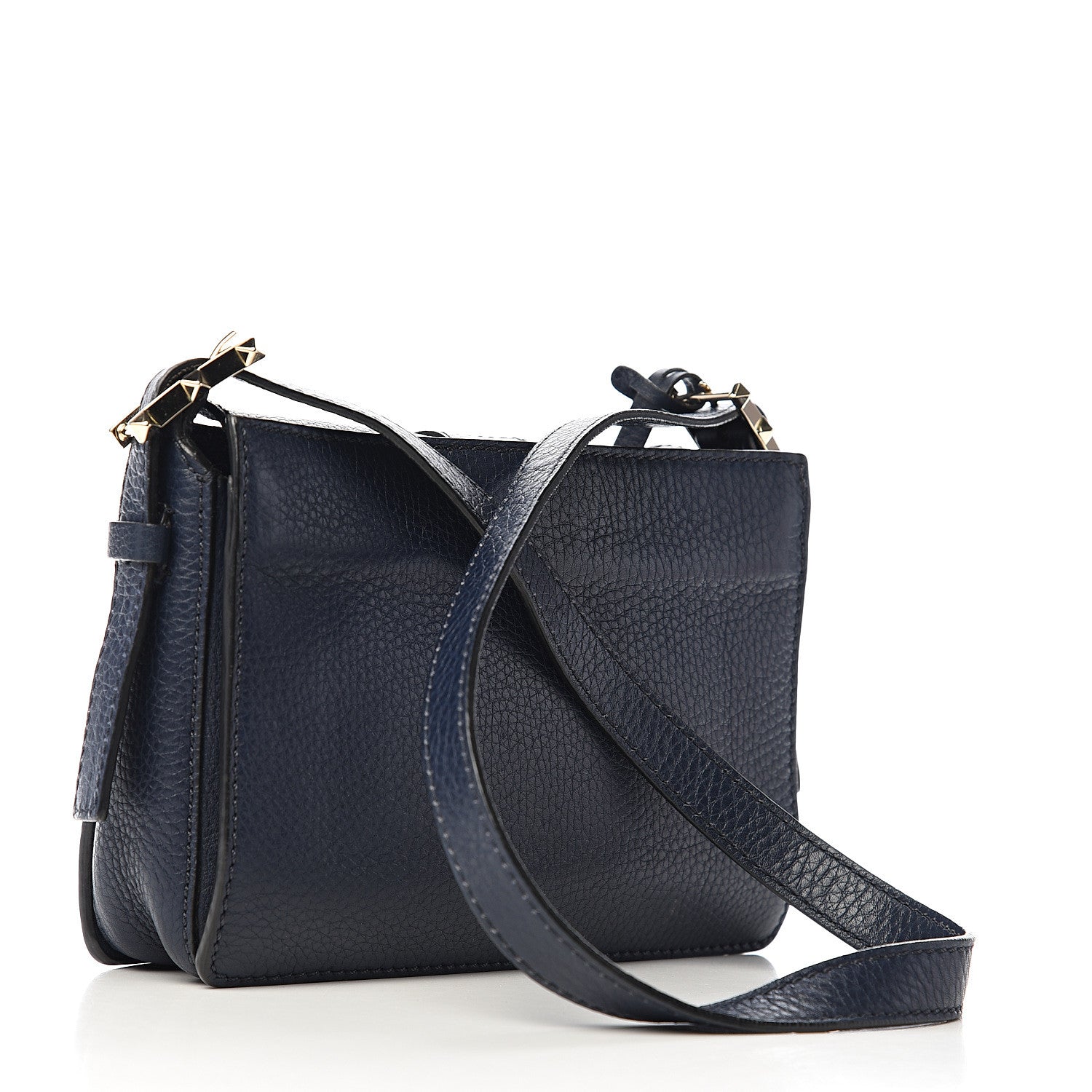 Valentino Garavani Pebbled Calfskin Rockstud Satchel Navy 2 of 8