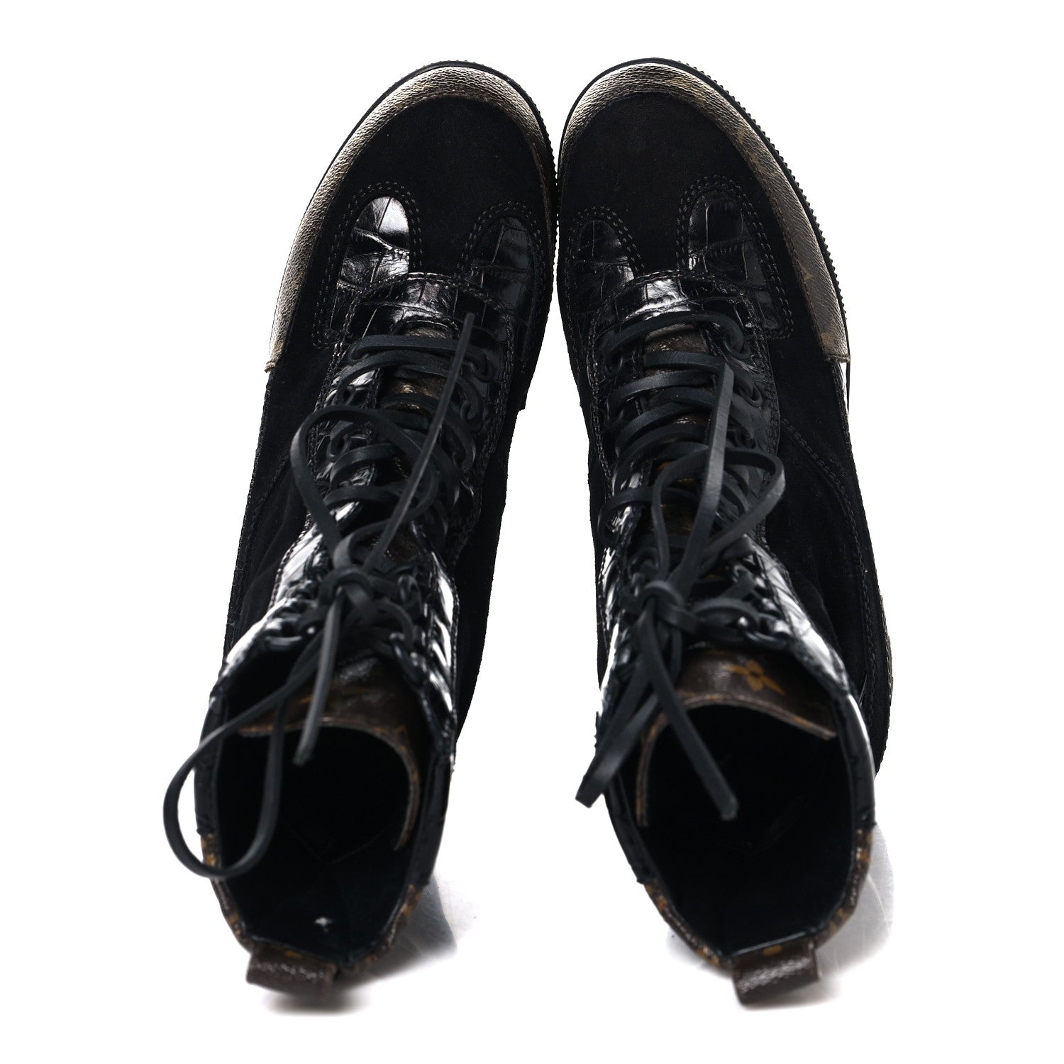 Louis Vuitton Suede Crocodile Embossed Calfskin Monogram Laureate Platform Desert Boots 36 Black 2 of 10