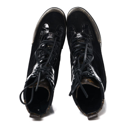 Louis Vuitton Suede Crocodile Embossed Calfskin Monogram Laureate Platform Desert Boots 36 Black 2 of 10