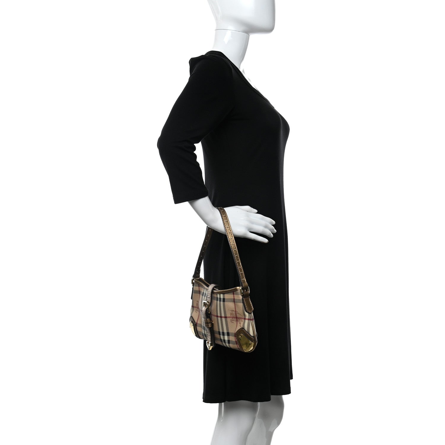 Burberry Haymarket Check Small Harvington Shoulder Bag Gold 2 of 12