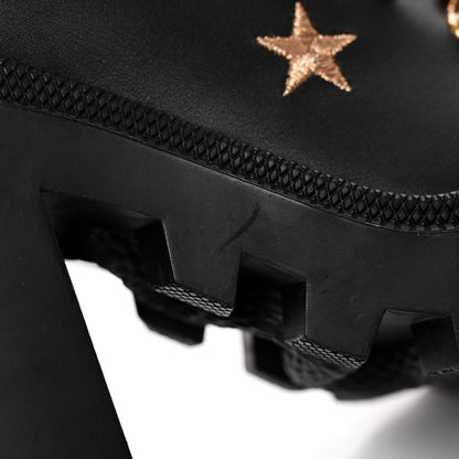 Gucci Calfskin Embroidered Lace Up Combat Ankle Boots 37.5 Black 9 of 14