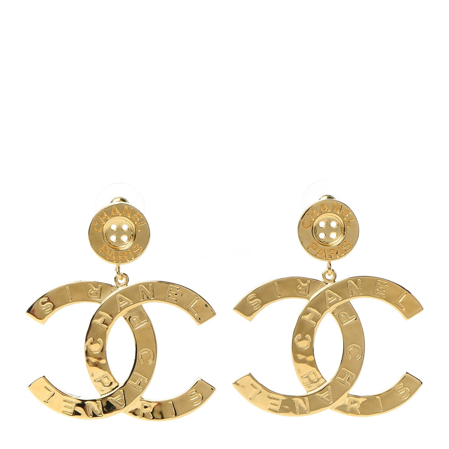 Metal Large Paris Button Earrings Gold