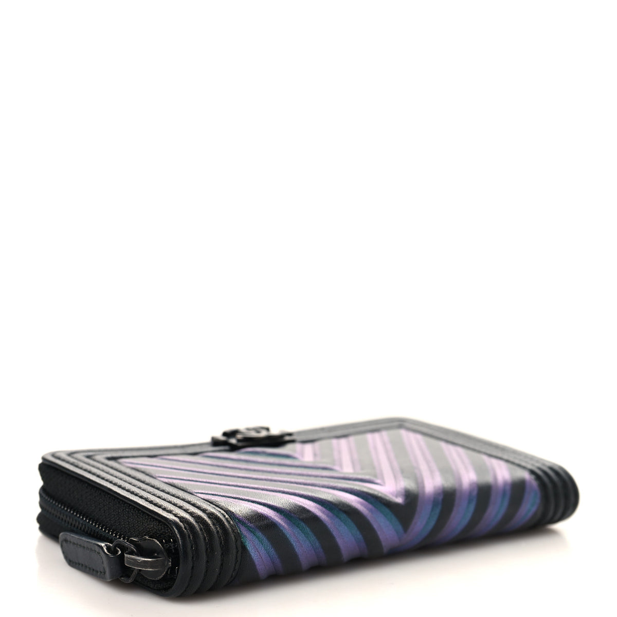 Chanel Calfskin Painted Chevron Embossed Small Boy Zip Wallet Black 4 of 8