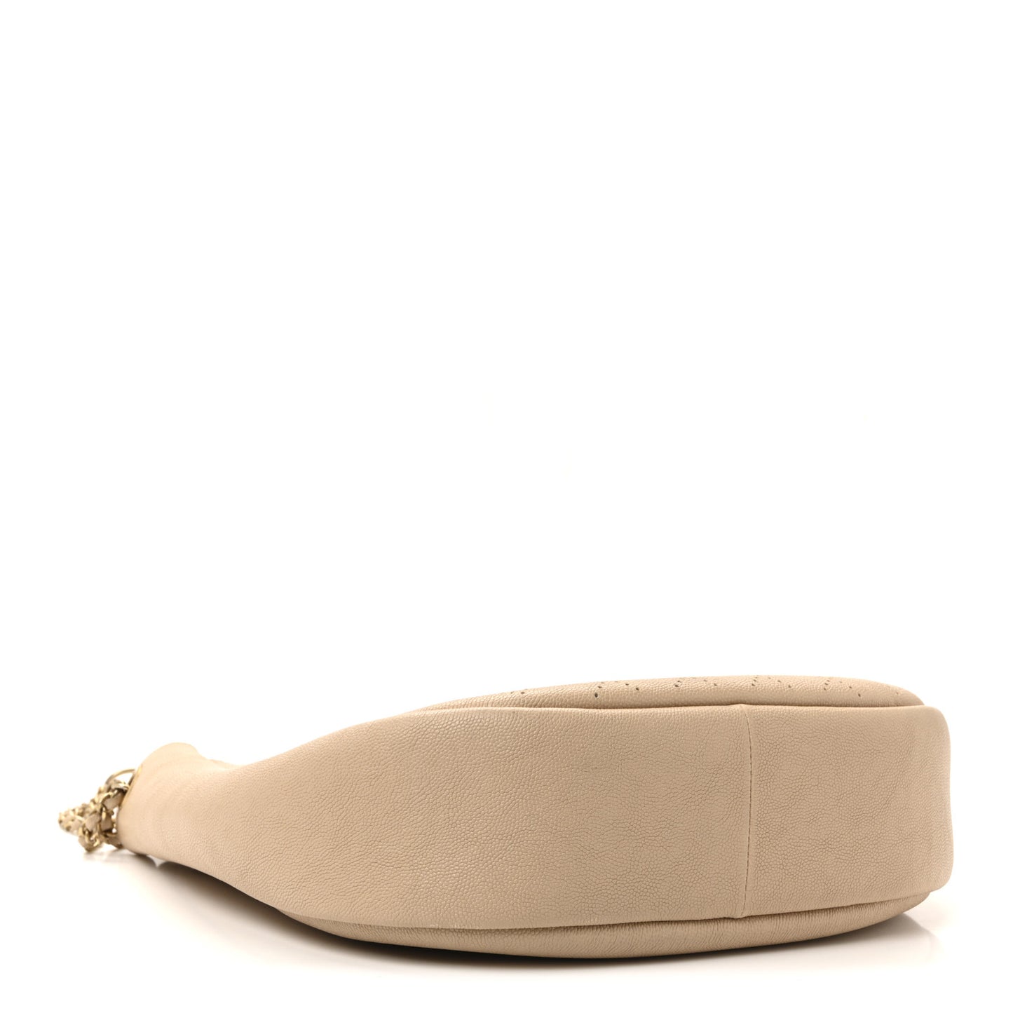Grained Calfskin Perforated Small Flap Hobo Beige
