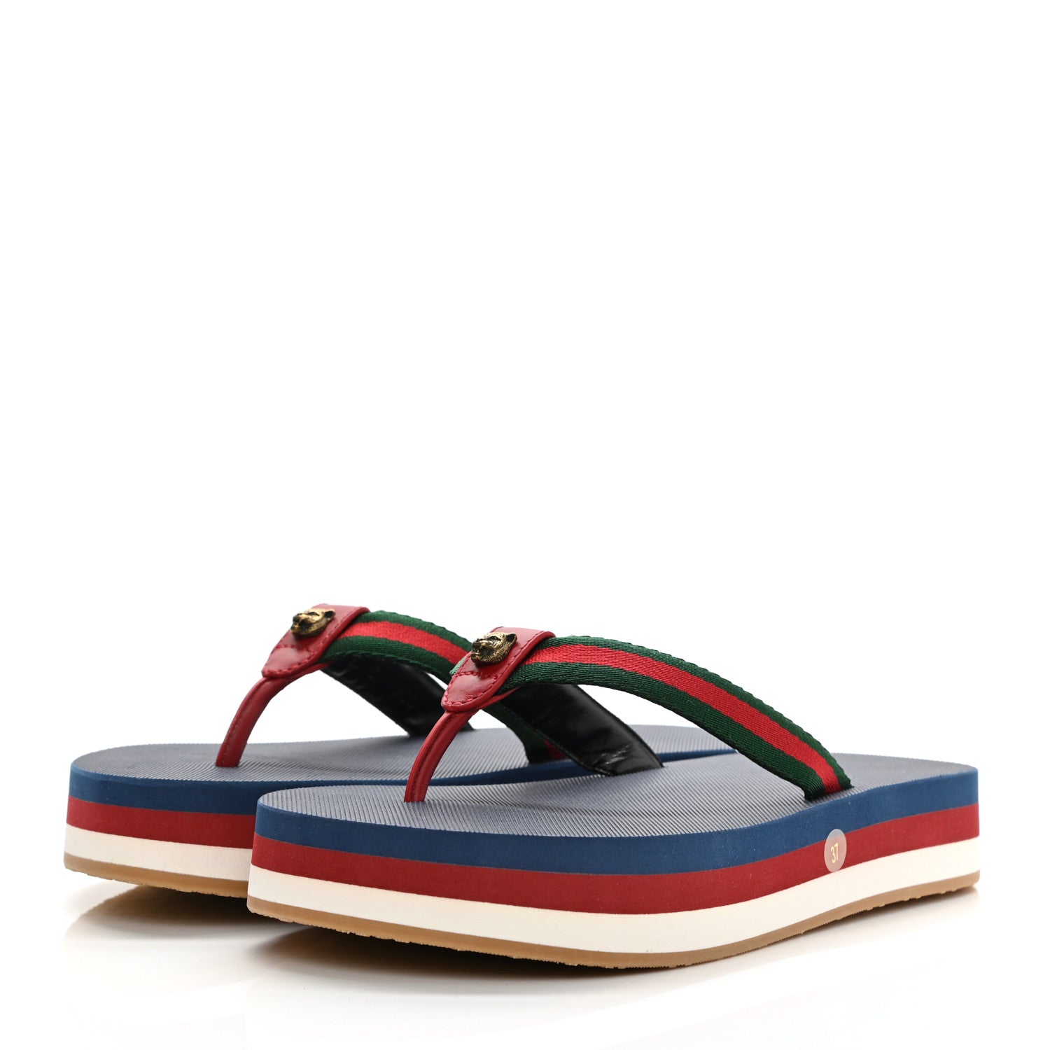 Gucci Canvas Web Platform Lifford Thong Sandals 37 Hibiscus Red 3 of 8