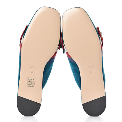 Gucci Softy Velvet Sylvie Bow Slippers 39 Pavone 7 of 8