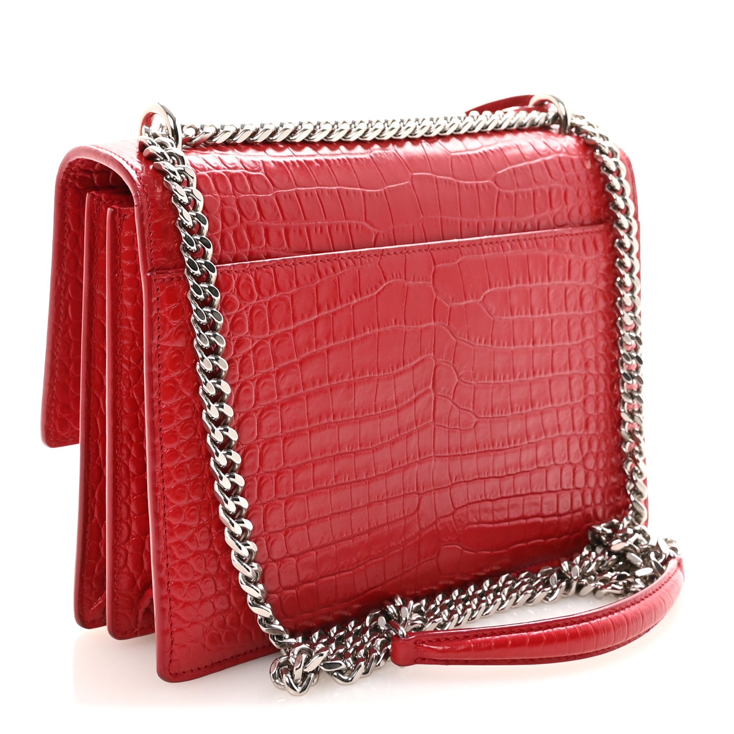 Calfskin Crocodile Embossed Medium Monogram Sunset Rouge Eros