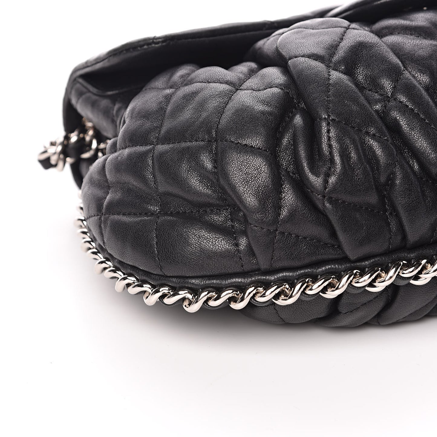 Washed Lambskin Quilted Medium Chain Around Messenger Black