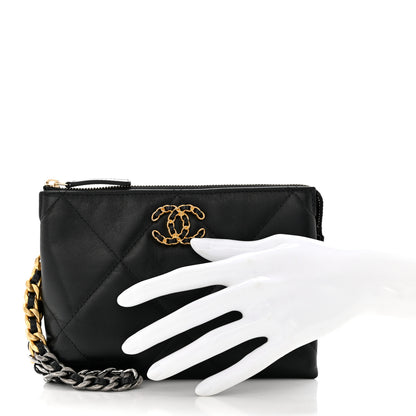 Chanel Shiny Goatskin Quilted Small Chanel 19 Pouch With Handle Black 2 of 7