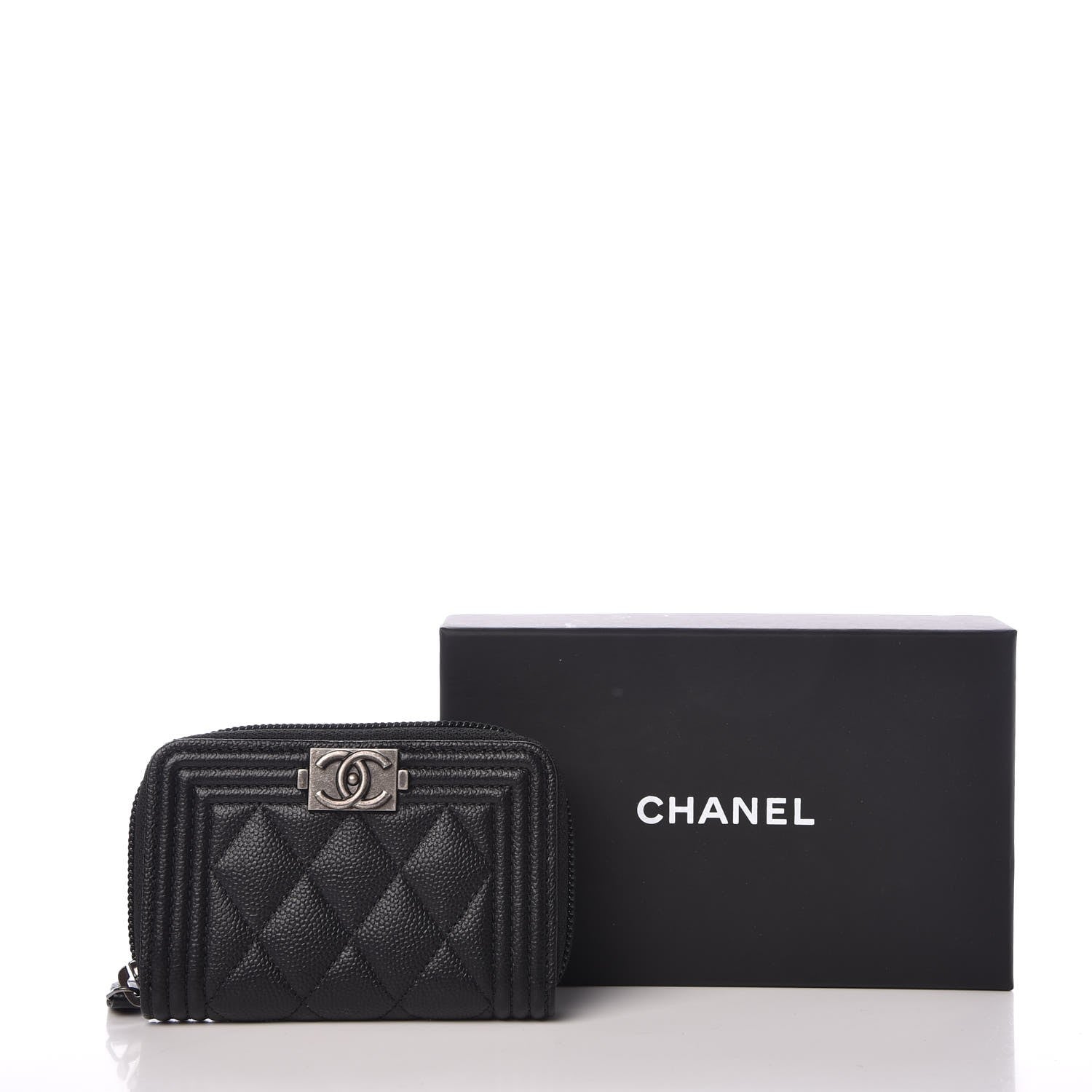 Chanel Caviar Quilted Boy Zip Around Coin Purse Wallet Black 8 of 8