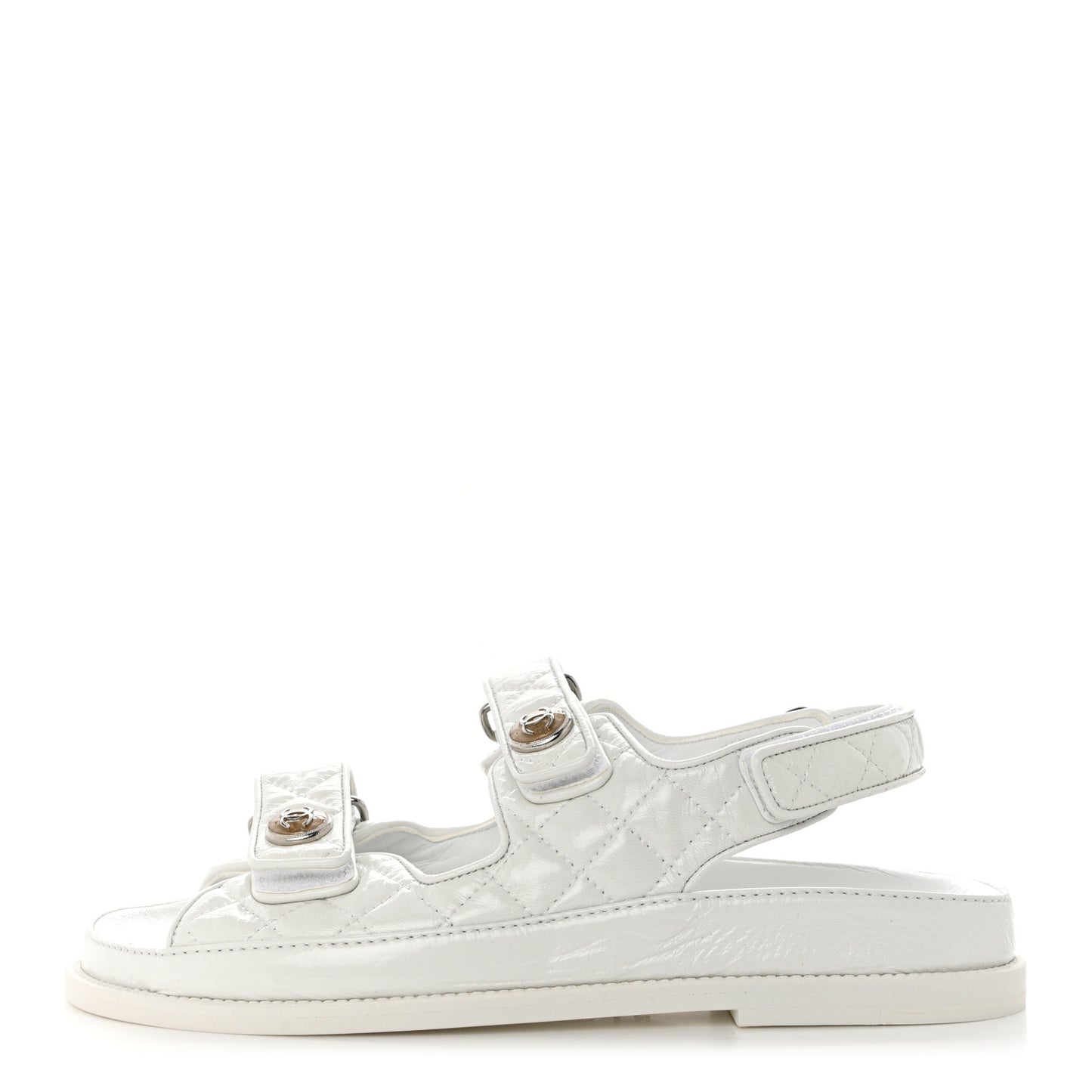 Laminated Lambskin Quilted Velcro Dad Sandals 39 White