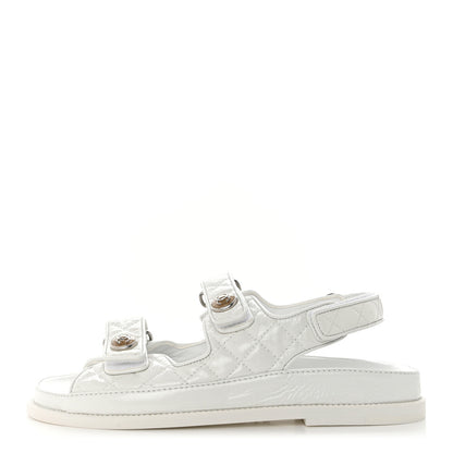 Chanel Laminated Lambskin Quilted Velcro Dad Sandals 39 White 1 of 9