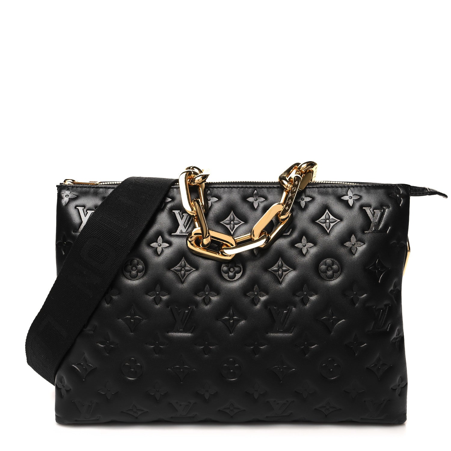 Louis Vuitton LOUIS VUITTON Lambskin Embossed Monogram Coussin MM Black 1 of 11