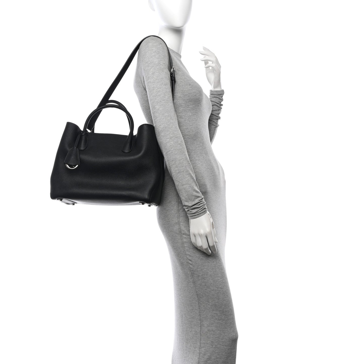 Supple Grained Calfskin Large Open Bar Tote Black