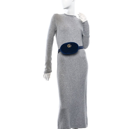 Gucci Velvet Matelasse GG Marmont Belt Bag 75 30 Cobalt Blue 2 of 10