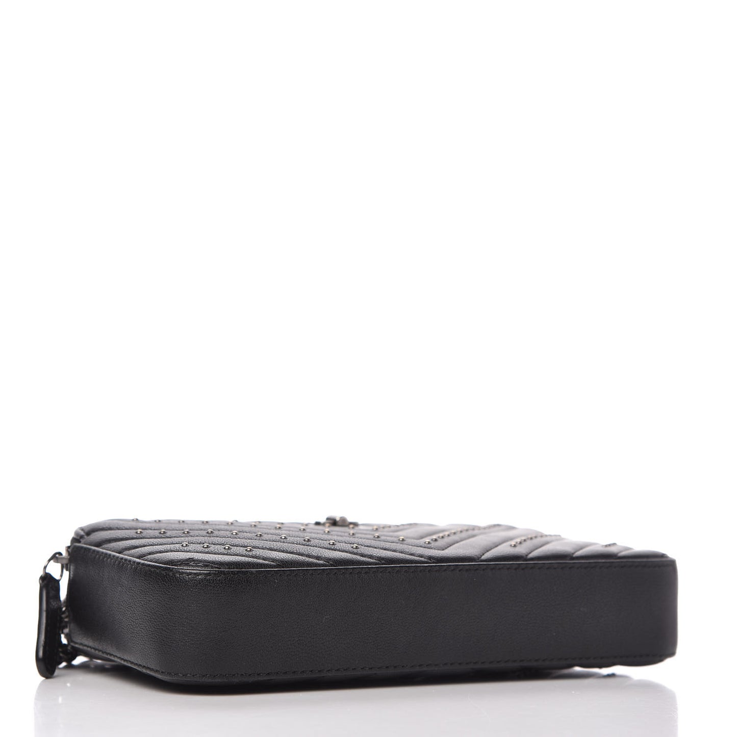 Sheepskin Chevron Quilted Studded Reissue Small Clutch With Chain Black