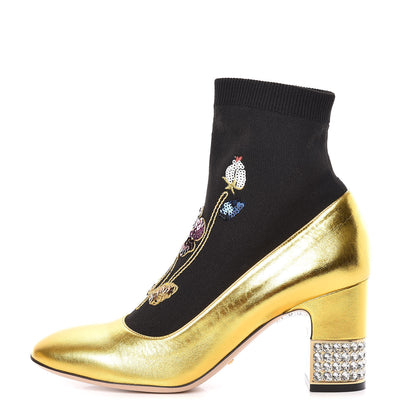 Gucci Metallic Nappa Embroidered Candy Sock Ankle Boots 39 Black Oro Vecchio 1 of 9
