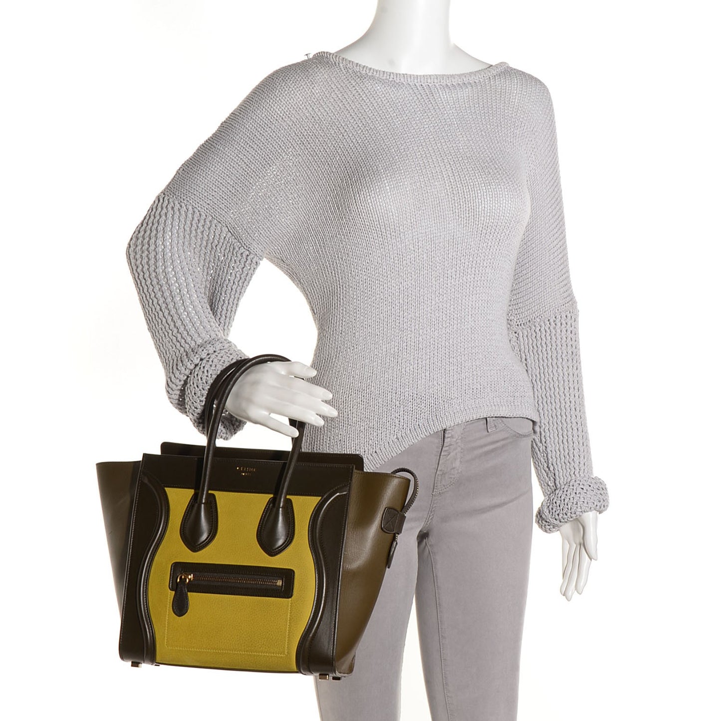 Nubuck Smooth Calfskin Mini Tri-Color Luggage Chartreuse