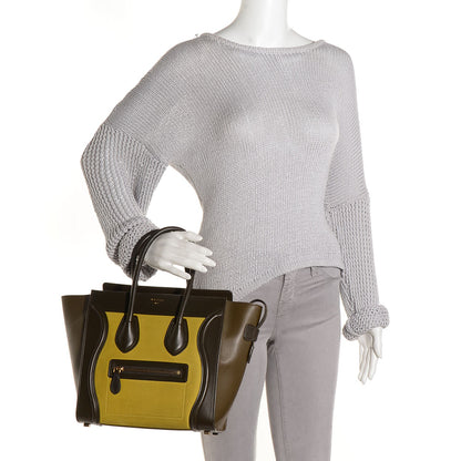 Celine Nubuck Smooth Calfskin Mini Tri-Color Luggage Chartreuse 2 of 10