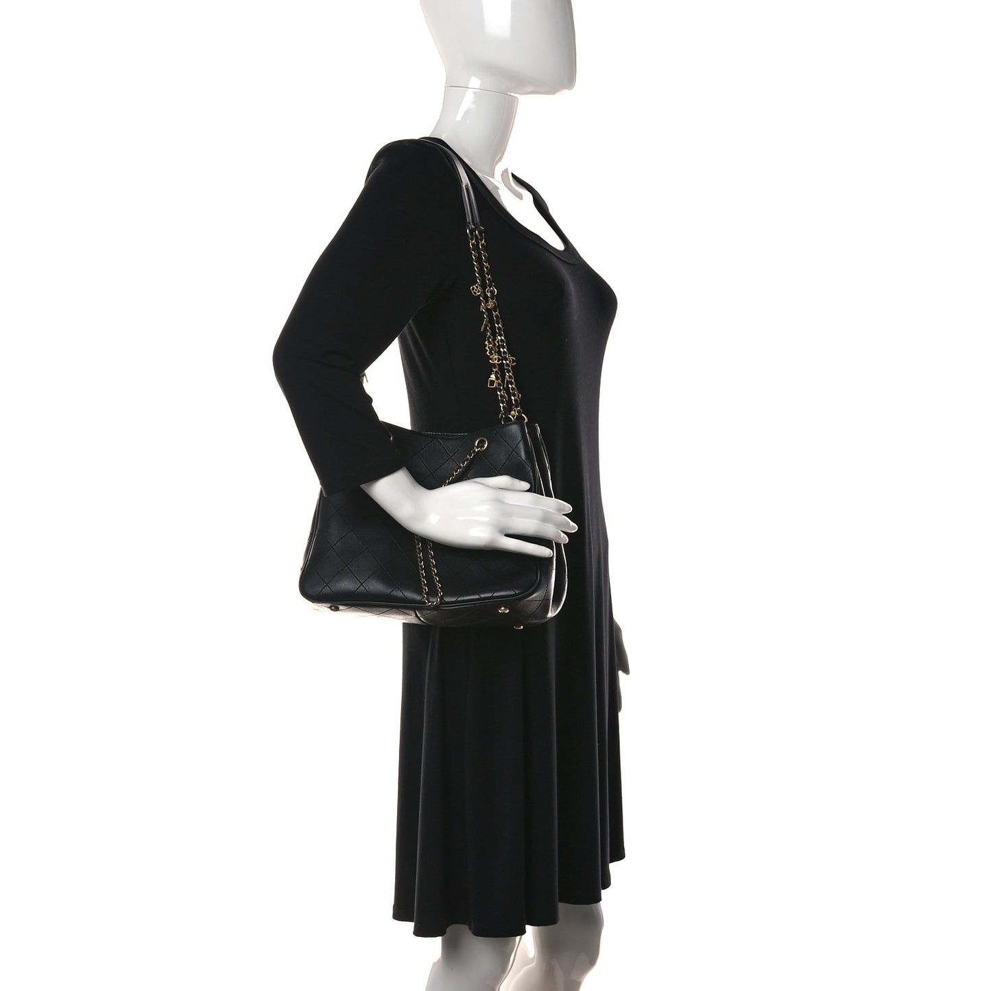 Calfskin Stitched Egyptian Amulet Drawstring Bag Black