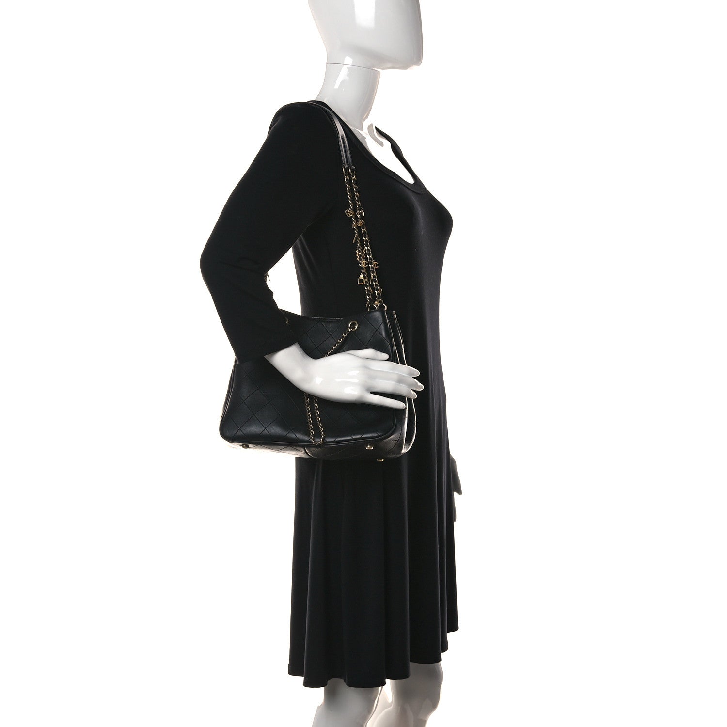 Chanel Calfskin Stitched Egyptian Amulet Drawstring Bag Black 2 of 11