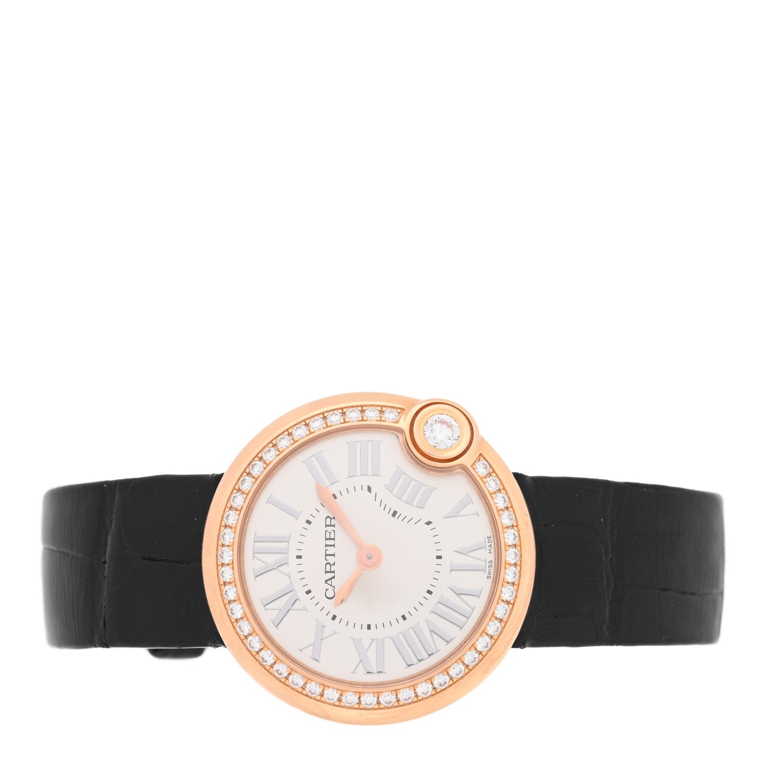 Cartier 18K Pink Gold Alligator Diamond Bezel 30mm Ballon Blanc De Cartier Quartz Watch 2 of 4