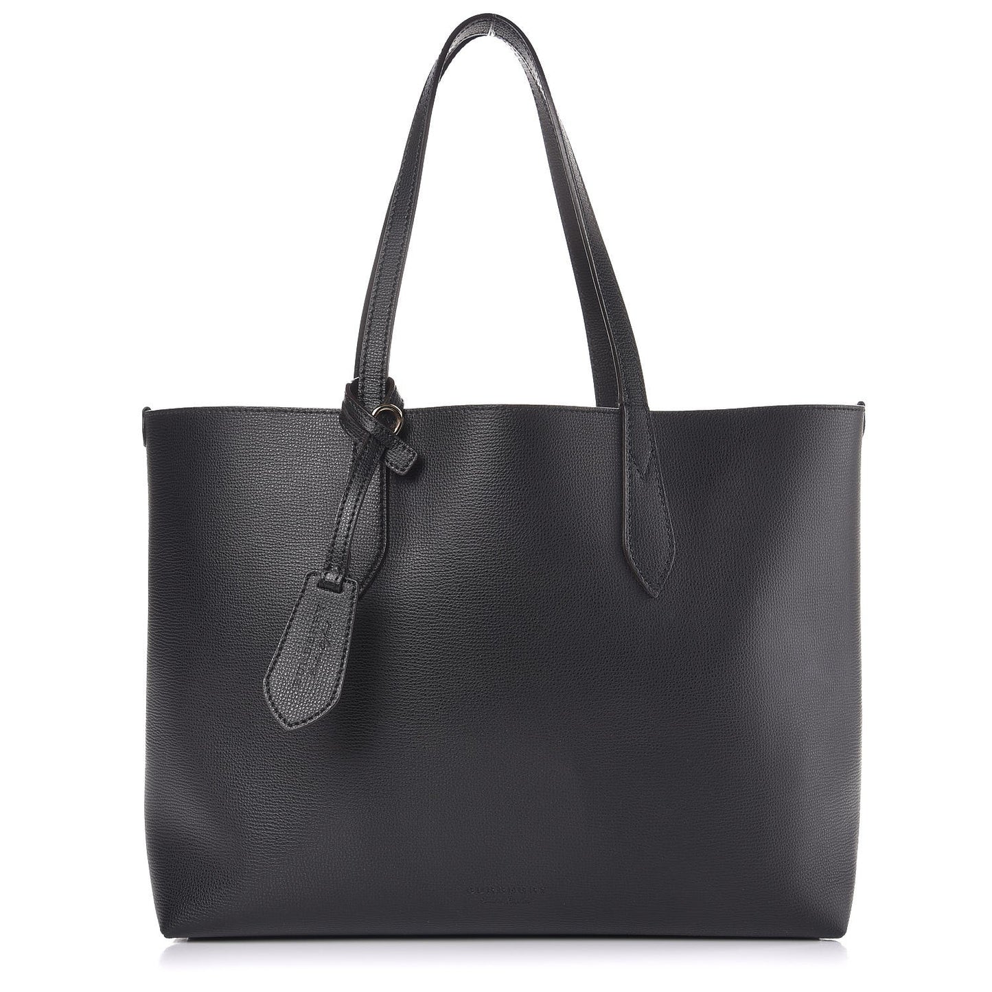 Grainy Calfskin Haymarket Check Medium Reversible Tote Black