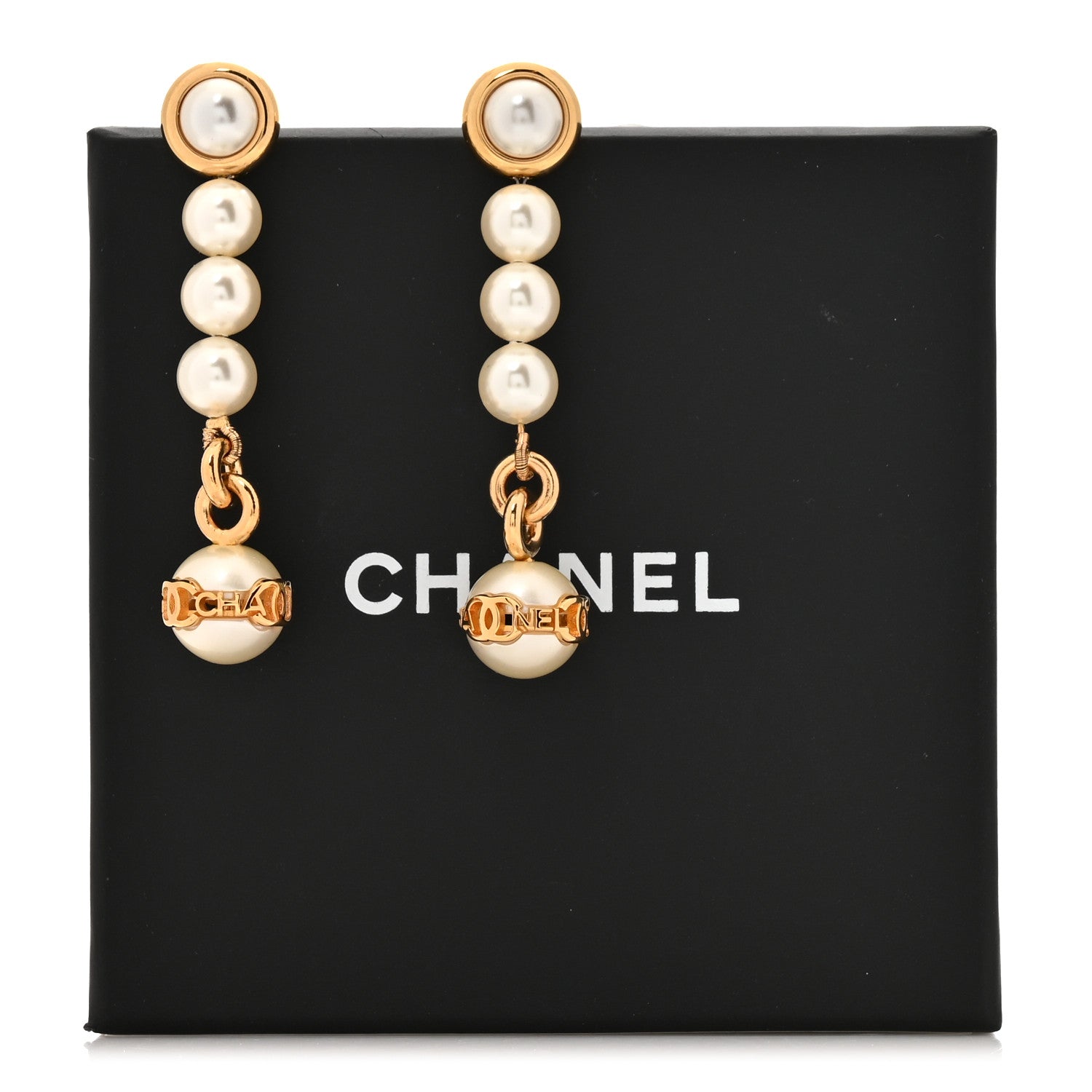 Chanel Metal Pearl CC Logo Drop Earrings White Gold 10 of 12