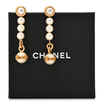 Chanel Metal Pearl CC Logo Drop Earrings White Gold 10 of 12