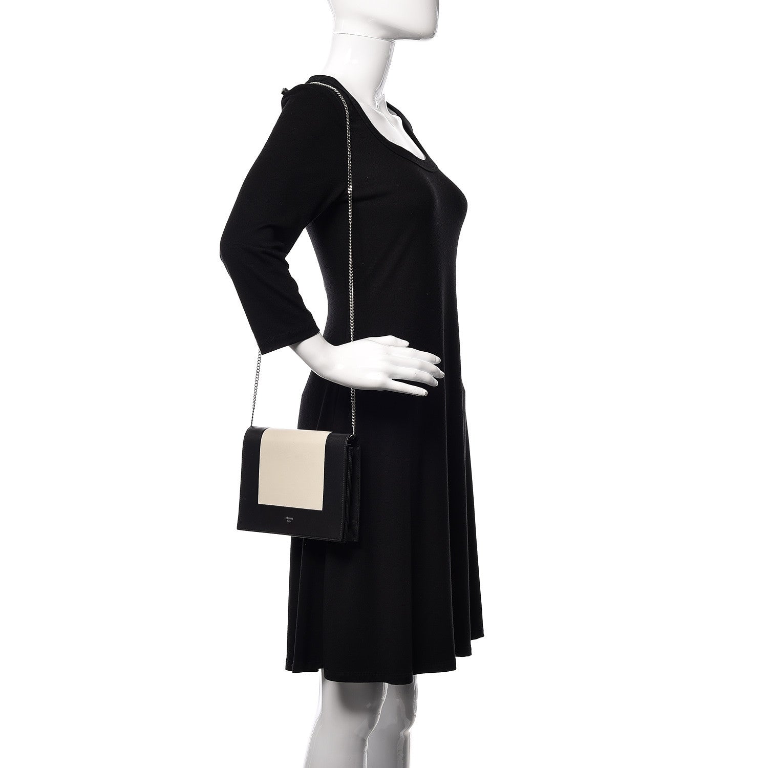 Celine Smooth Lambskin Frame Evening Chain Clutch Black White 2 of 10