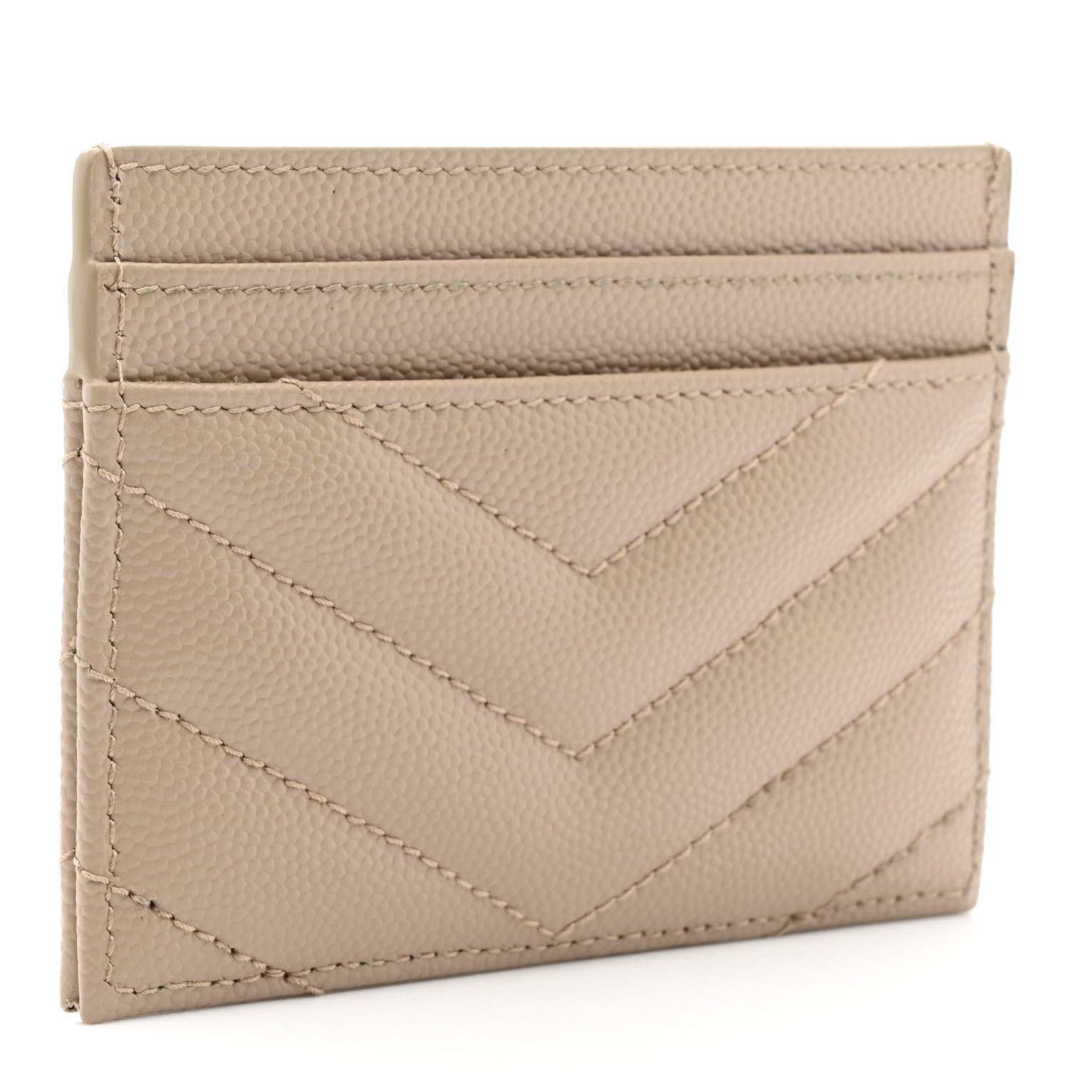 Saint Laurent Grain De Poudre Matelasse Chevron Monogram Credit Card Case Dark Beige 3 of 7