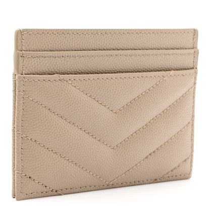 Saint Laurent Grain De Poudre Matelasse Chevron Monogram Credit Card Case Dark Beige 3 of 7