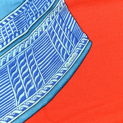 Hermes Cashmere Silk Selle D'Officier Shawl 140 Orange Bleu Corail 4 of 5
