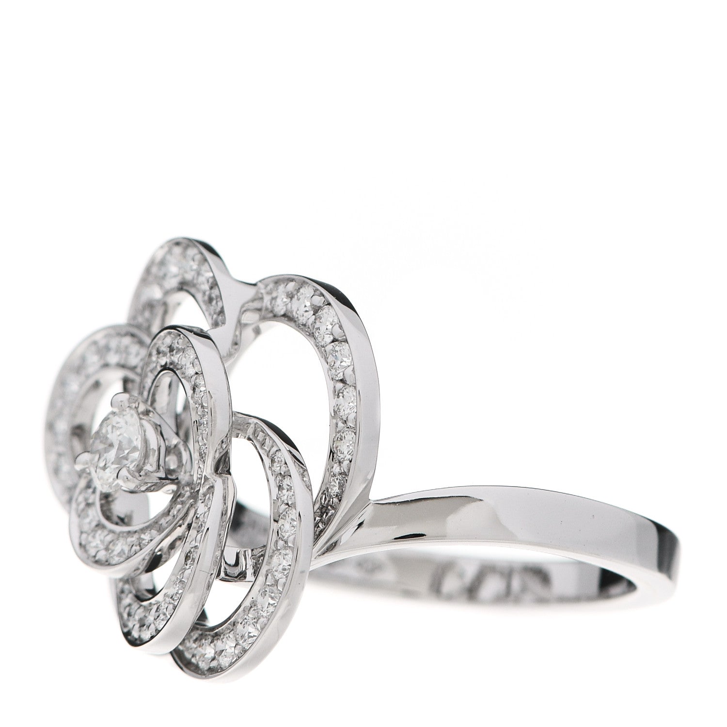 Chanel 18K White Gold Diamond Fil de Camelia Ring 54 6.75 3 of 7
