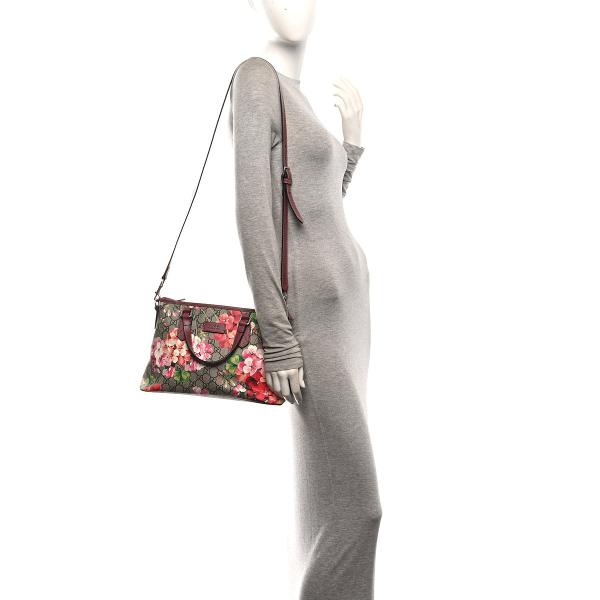 Gucci GG Supreme Monogram Blooms Small Zippered Tote Beige Multicolor Dry Rose 2 of 10