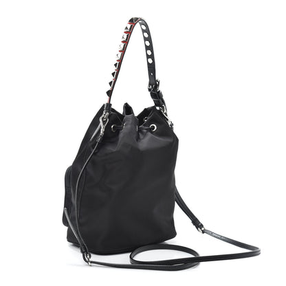 Prada Tessuto Nylon Studded New Vela Mini Bucket Crossbody Bag Black Fuoco 3 of 9