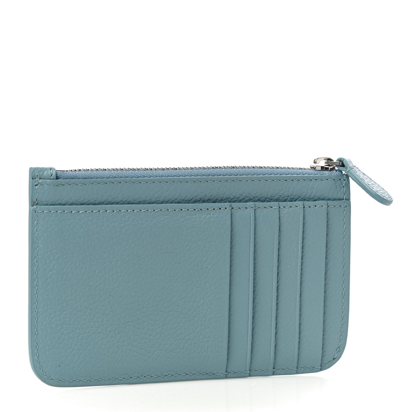 Grained Calfskin Logo Large Cash Long Coin Card Holder Blue Grey White