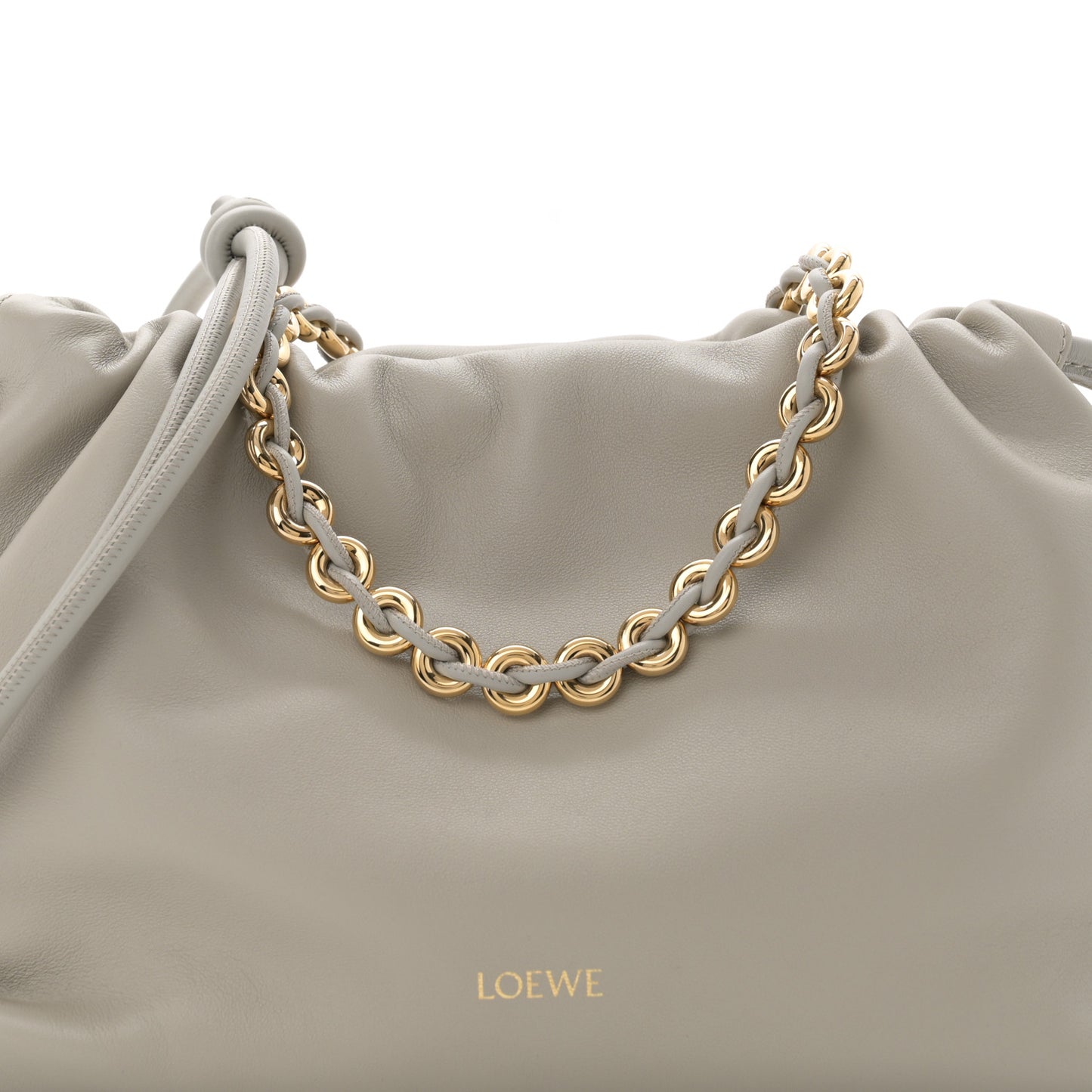 Mellow Nappa Donut Chain Medium Flamenco Knot Clutch Shell Grey