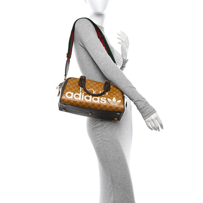 Gucci X ADIDAS Crystal Vintage Monogram Textured Dollar Calfskin Web Trefoil Logo Mini Bowling Bag Mid Natural Nut Off White New Acero 2 of 13