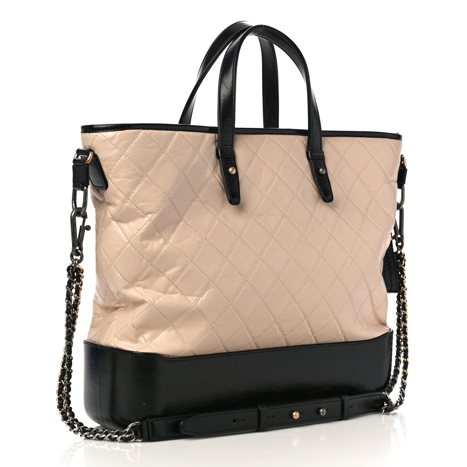 Chanel Aged Calfskin Quilted Large Gabrielle Shopping Tote Beige Black 3 of 10