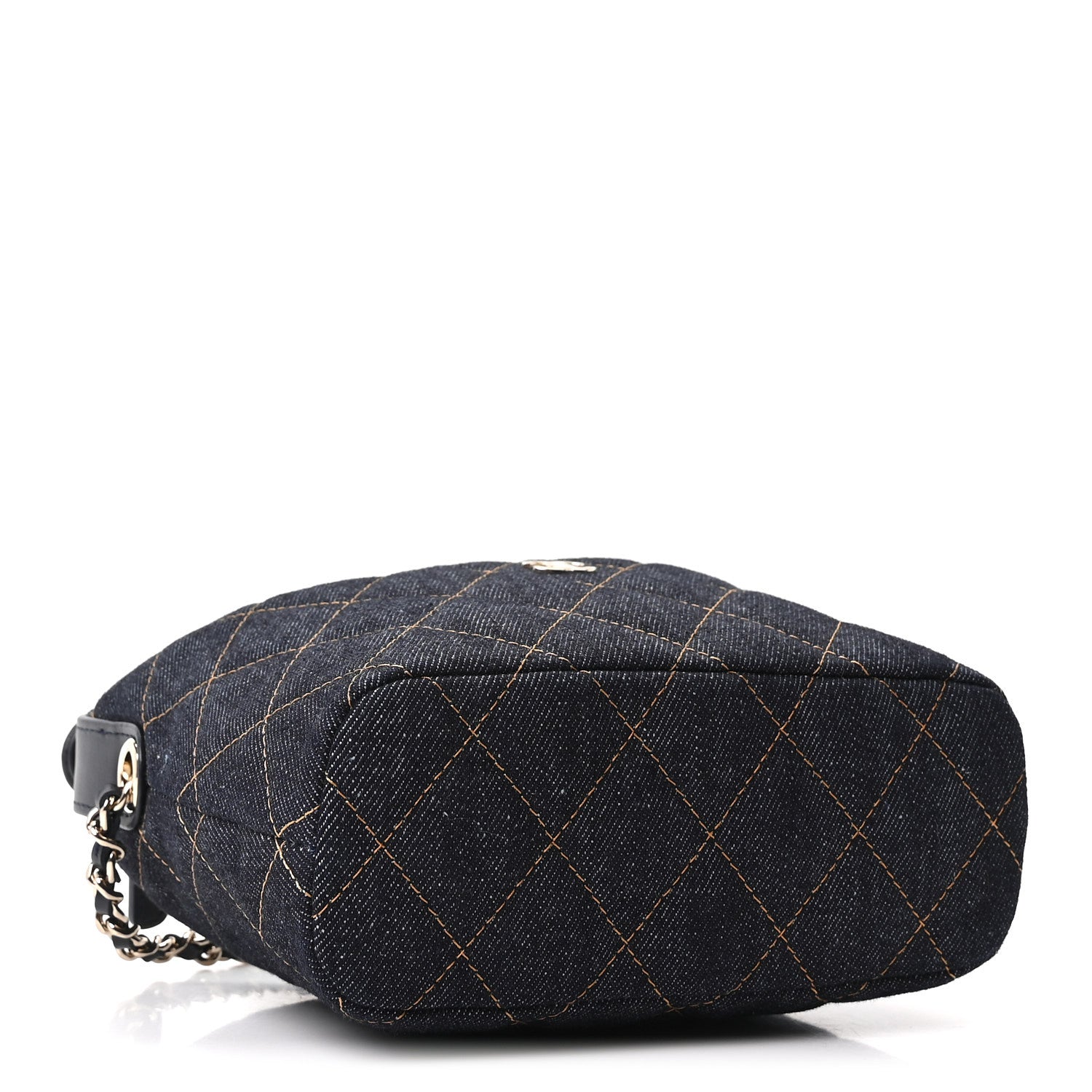 Chanel Denim Quilted Hobo Clutch With Chain Dark Blue Orange 3 of 10