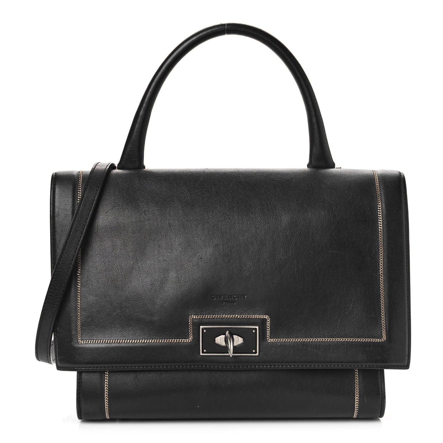 Grained Calfskin Chain Small Shark Lock Satchel Black