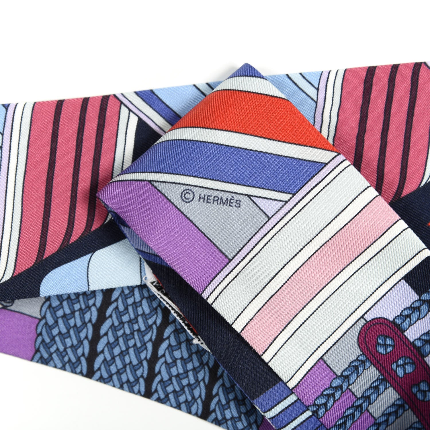 Hermes Silk Sangles En Zigzag Twilly Prune Bleu Rouge 3 of 4