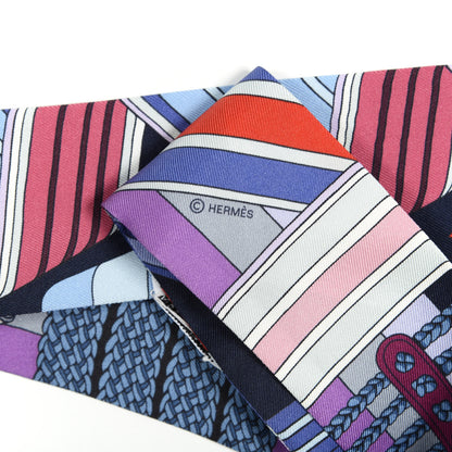 Hermes Silk Sangles En Zigzag Twilly Prune Bleu Rouge 3 of 4