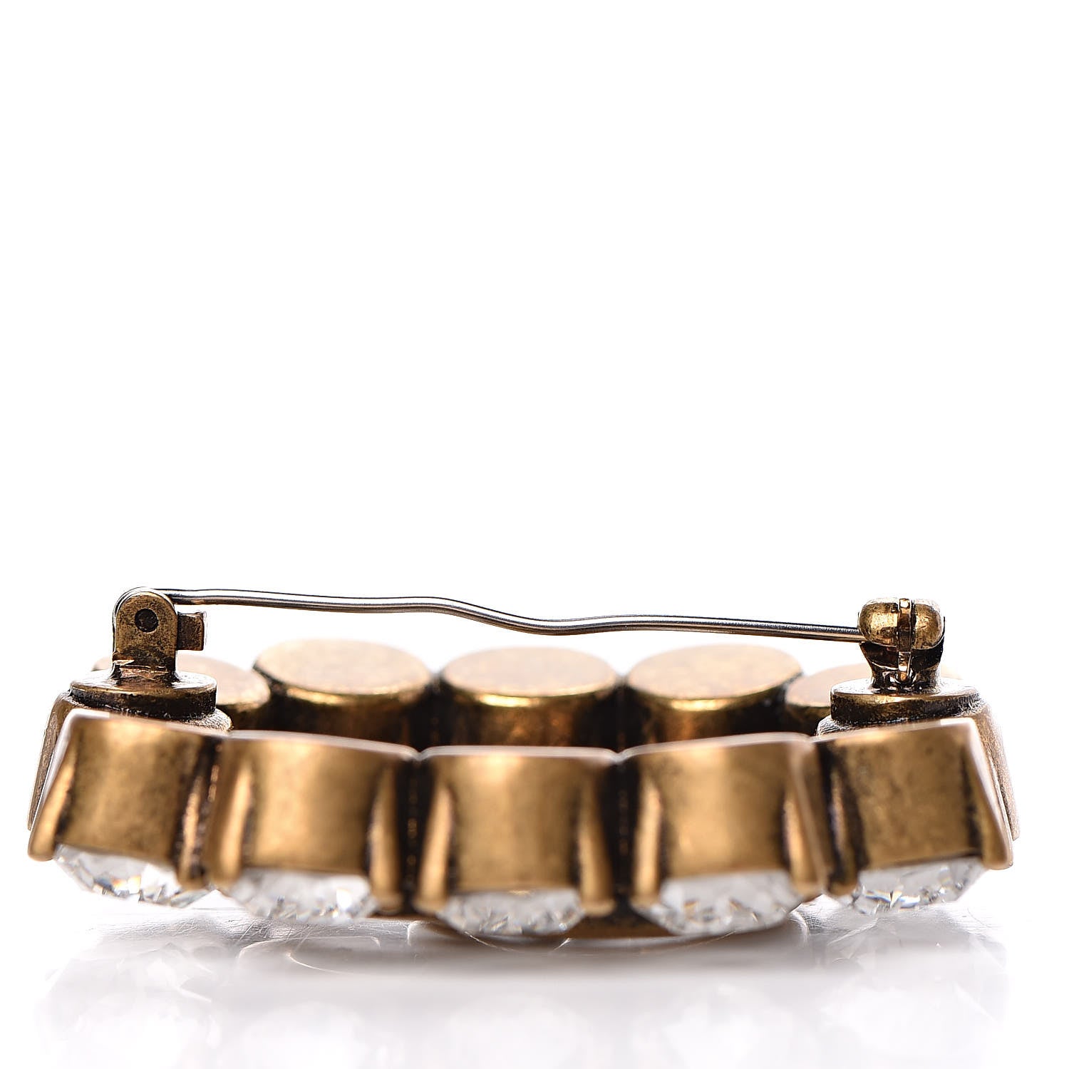 Gucci Metal Crystal Double G Brooch Aged Gold 5 of 5