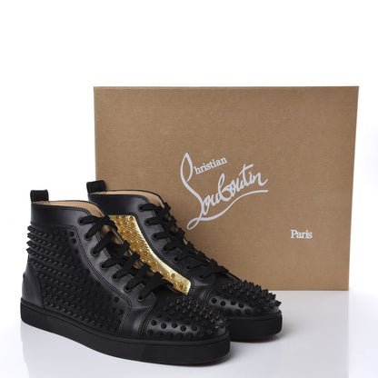 Christian Louboutin Calfskin Laminato Dino Spikes Yang Louis Flat Sneakers 46 Black Gold 10 of 10