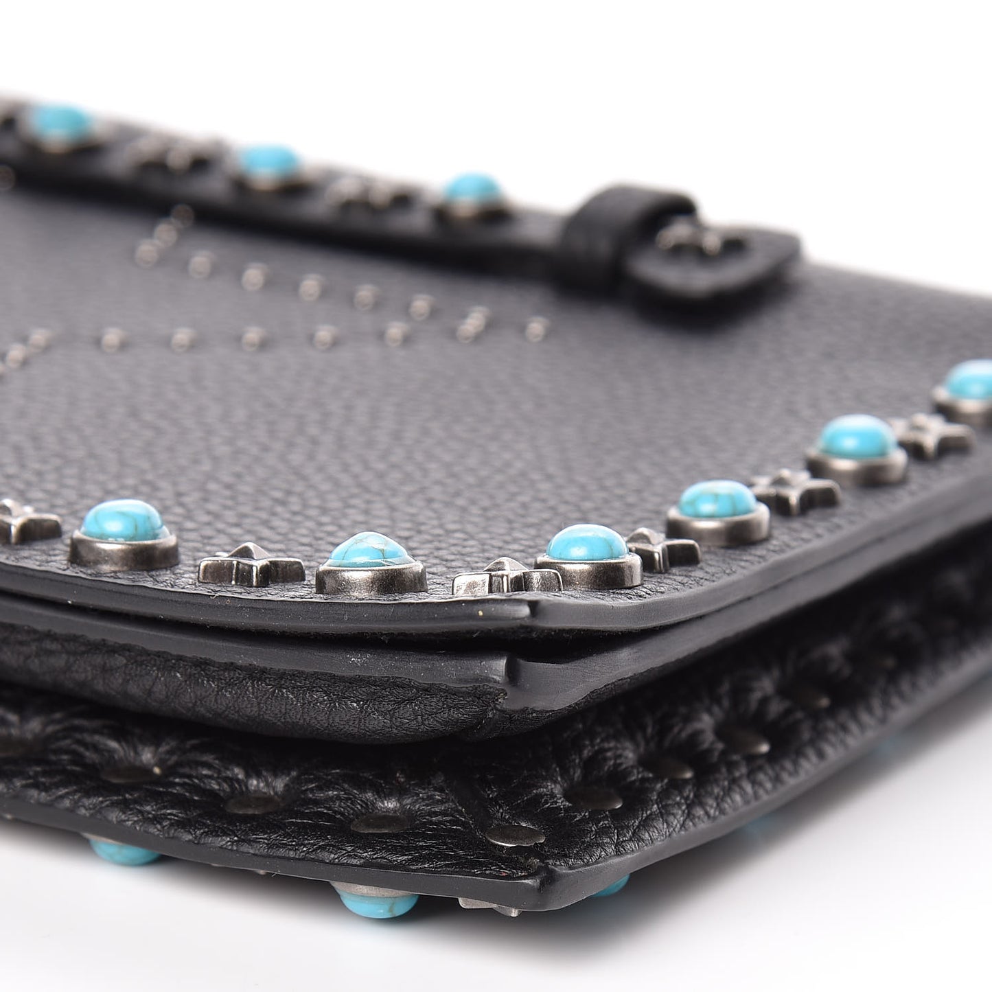 Pebbled Calfskin Star Rockstud Rolling Wristlet Clutch Black