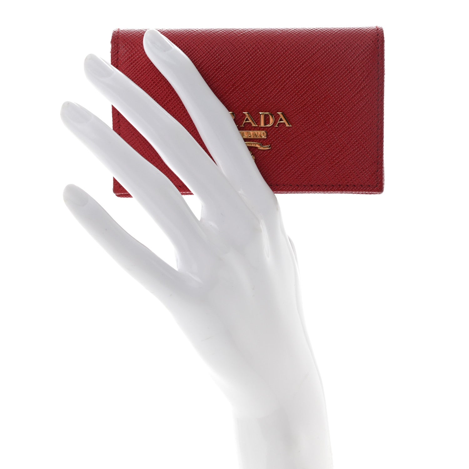 Prada Saffiano Metal Bi-Fold Card Holder Wallet Fuoco 2 of 9