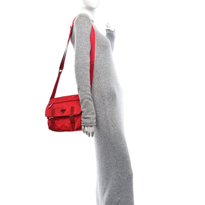 Prada Tessuto Nylon Saffiano Messenger Bag Rosso 2 of 9